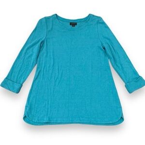 J Jill Wearever Collection Turquoise Ribbed 3/4 Cuffed Sleeve Tunic Top Size XS